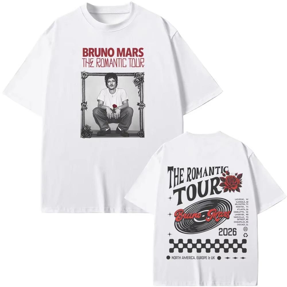 T-shirt Bruno Mars The Romantic Tour 2026 album Tour Clothes Design Originale estate Cotone Stampa Grafica Top di Alta Qualità