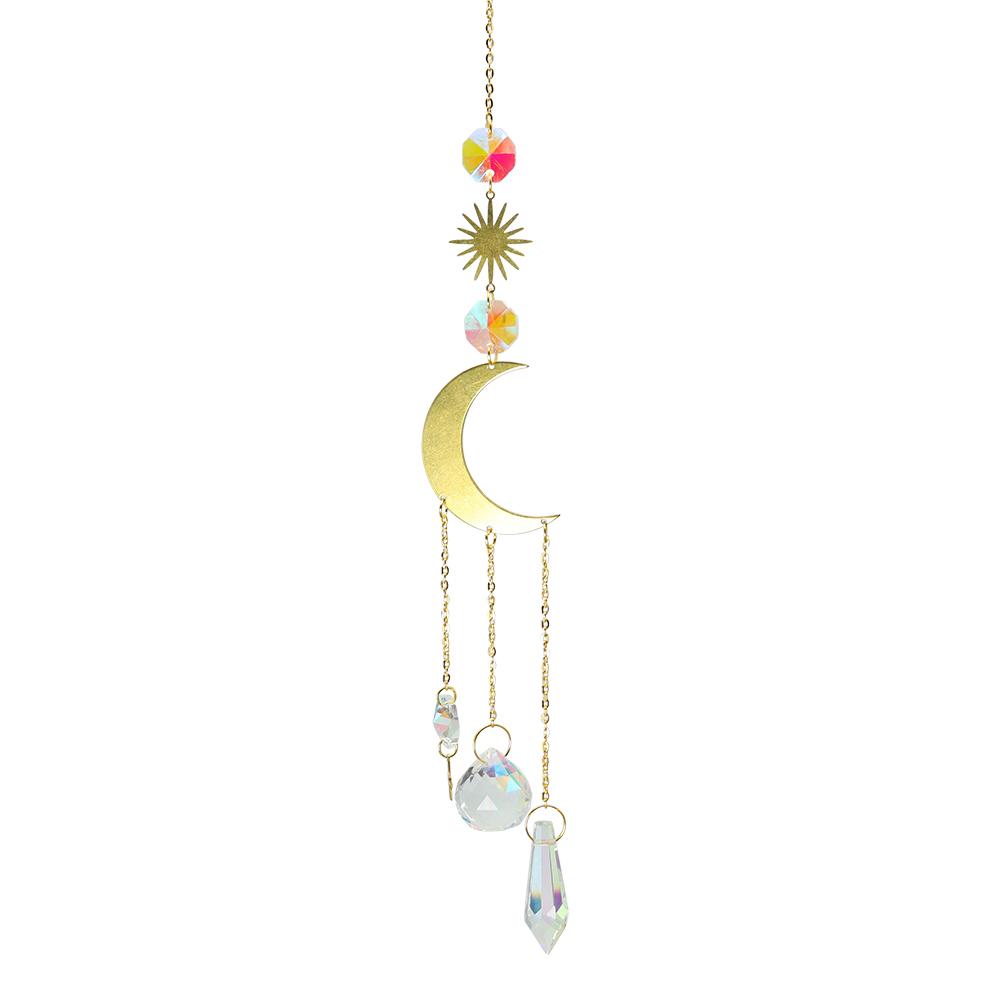 Crystal Wind Chime Prism Pendant Moon Stars Hanger Hanging Drop  Garden Window Wedding Curtain Chandelier DIY Decor