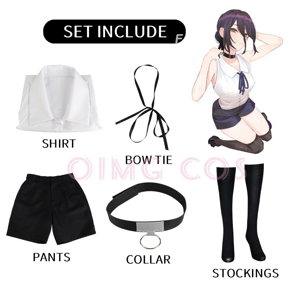 Reze Cosplay Kostüm Chainsaw Man Outfits Blauer Anzug Hemd Krawatte Kurz Halsring Frauen Anime Uniform Halloween