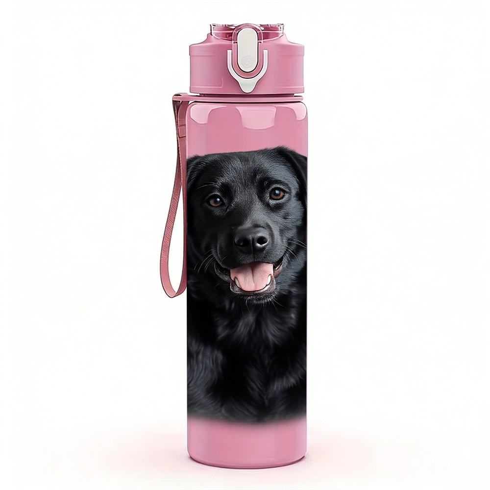 1PC Black Labrador Dog Portrait Print 750ml Color Plastic Sports Water Bottle Leakproof Flip Straw Lid Suitable for Sports Office Home Use