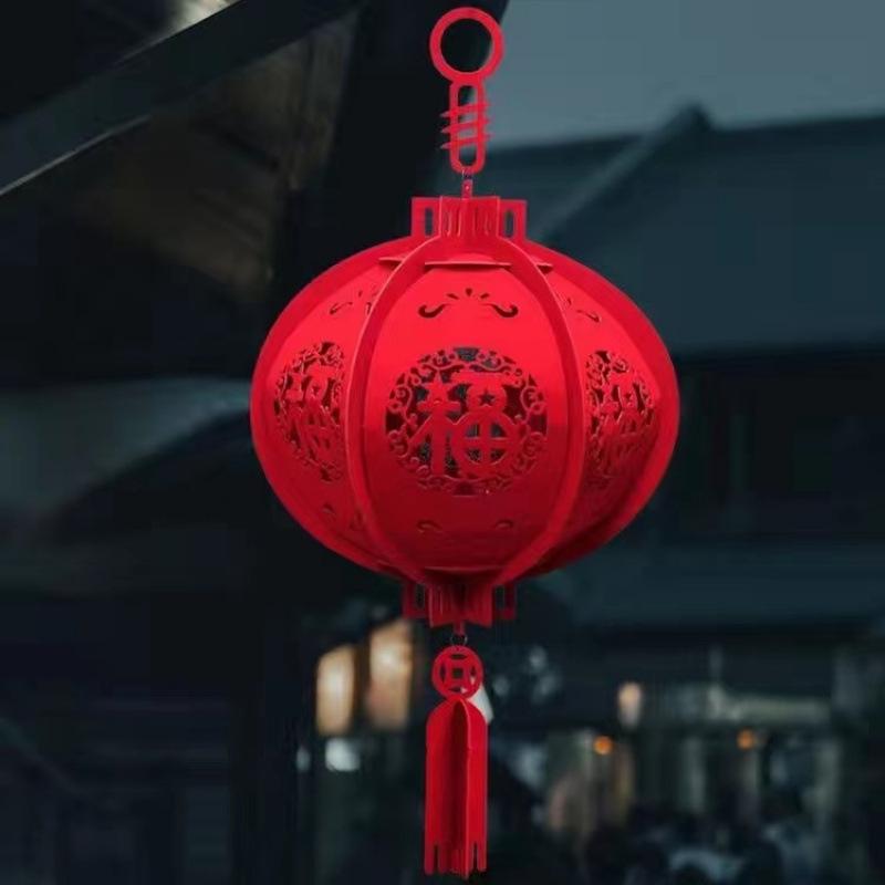 Chinese New Year Red Lanterns with Fu Characters - Indoor Mall Decorations for Spring Festival