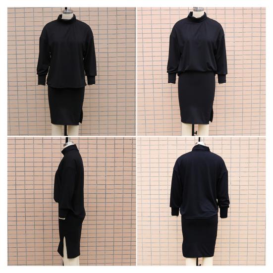 Women's 2 Piece Skirt Set High Neck Batwing Sleeve Sweater Bodycon Split Skirt Set Casual Fall Winter Knit Outfits