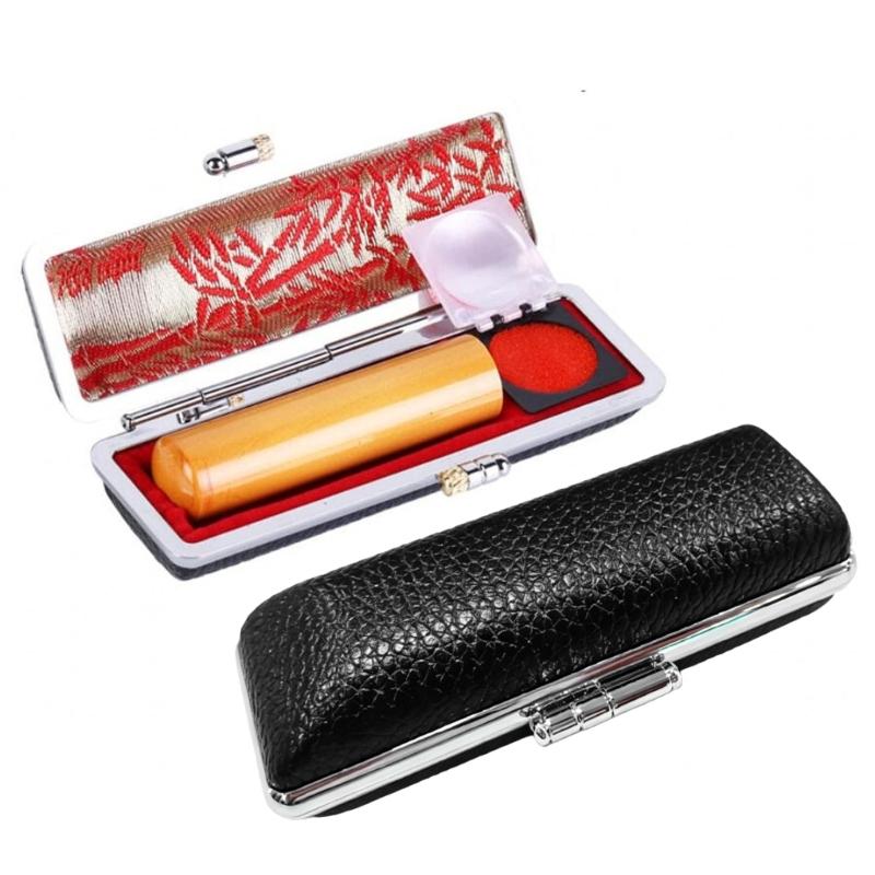 Portable Stamper Storage Box With Velvety Fabric Lining PU Leather Metal Stamper Holder For Business Document Stamping