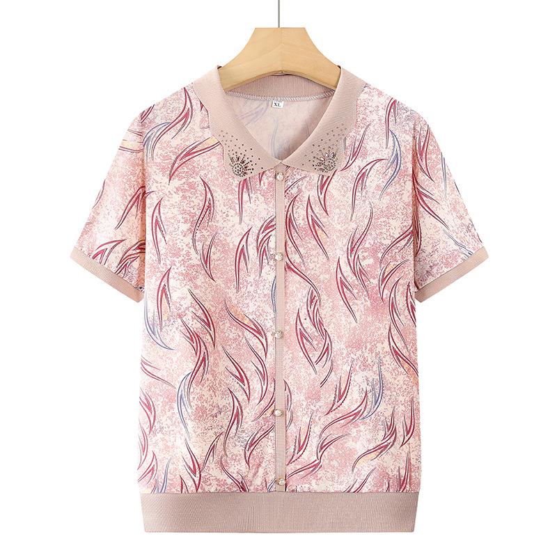 

New Summer Ice Silk T-Shirt for Moms - Short Sleeve, Fashionable, Loose-Fitting, Plus Size for Middle-Aged & Elderly Women XL червоний
