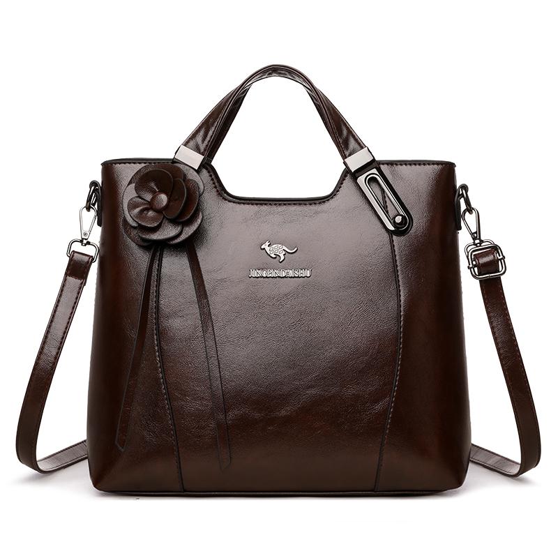 Retro PU Leather Handbags for Women Flower Decor Women's Shoulder Bag Leather Tote Bag