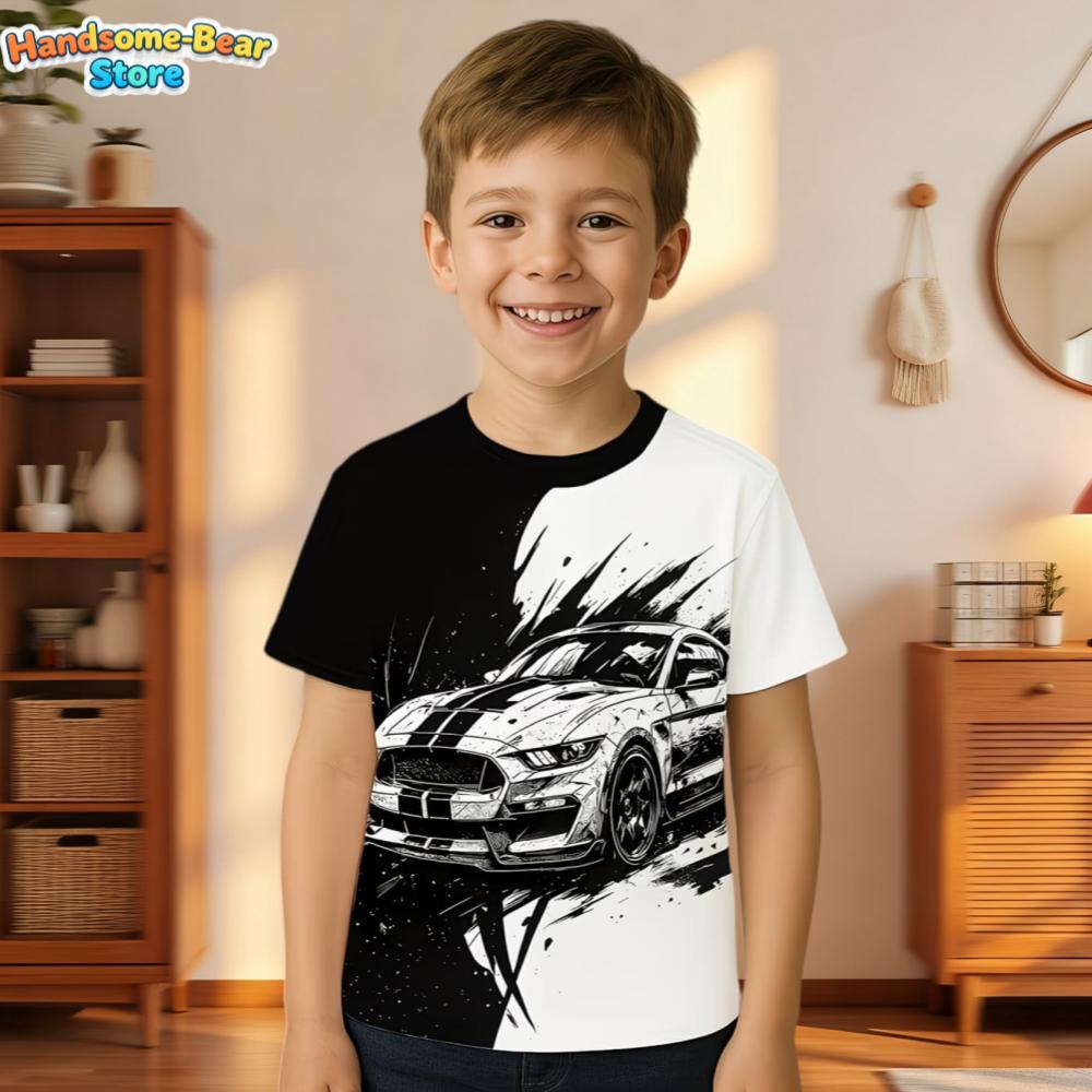 Kids Clothes Boys Tshirt Short Sleeve Stylish Car Racing Graphic T Shirts Children Summer Clothes Casual Streetwear Boys Clothes