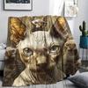 Hairless Cat Pattern Flannel Blanket, High Quality Comfortable for All Seasons, Home Decor, Warmth and Comfort, Perfect for Gifts.