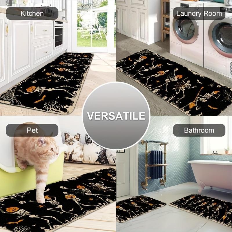 1PC Halloween Skull Crow Kitchen Rug Non-Slip Door Mat Pop Design Bathroom Rug Bath Mat Carpet for Home Sink Laundry Decor