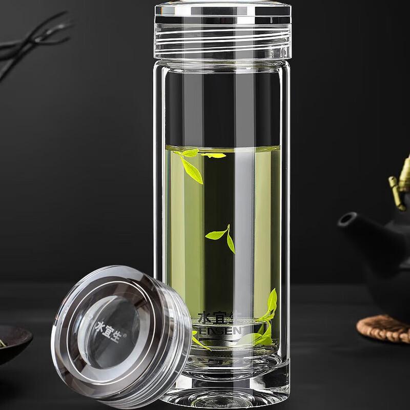 Shui Yisheng G601 380ml Pure Titanium Double-Layer Glass Tea Infuser Bottle