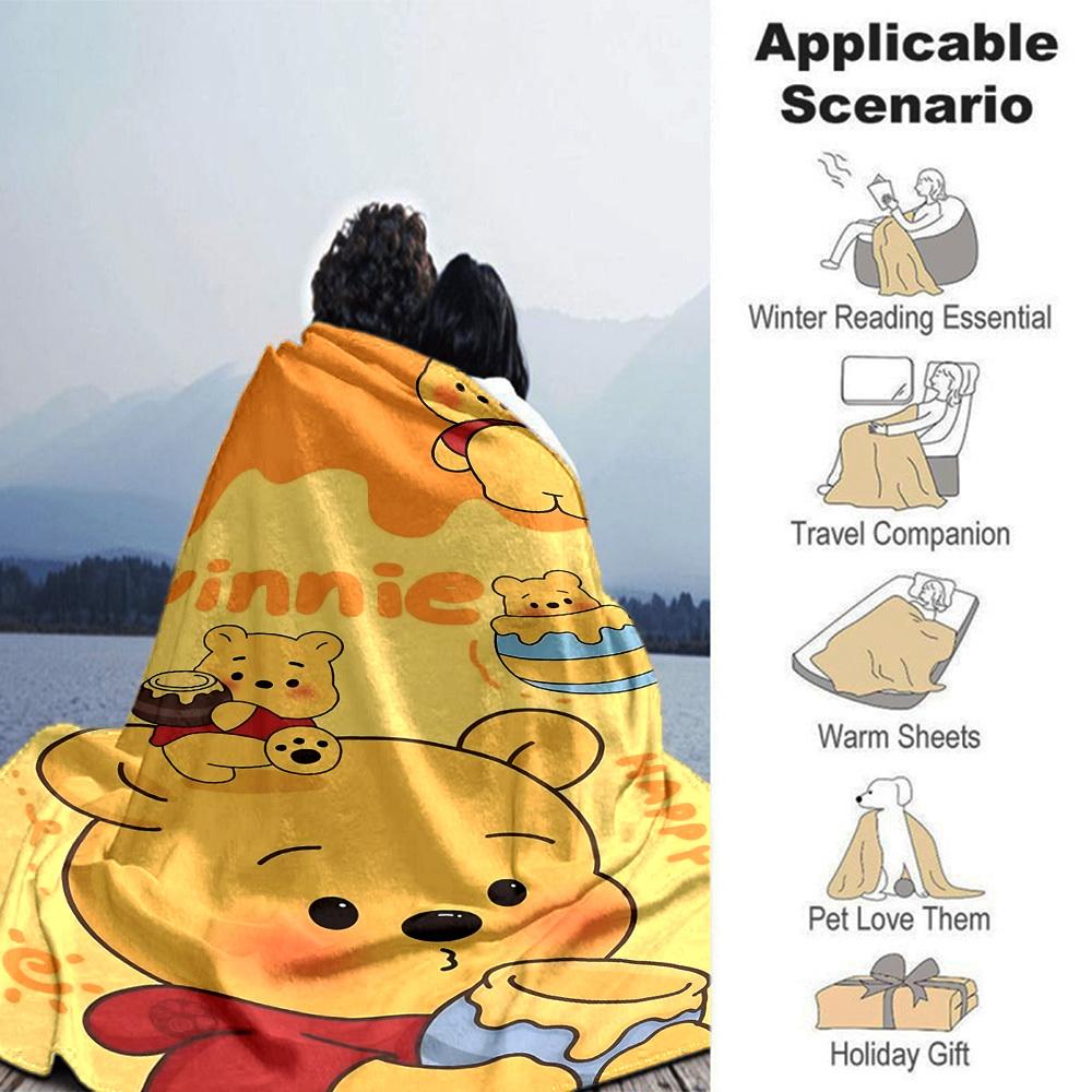 1pc Winnie The Pooh Honey Blanket Lightweight Flannel Throw for Sofa Bed Travel Camping Livingroom Office Couch Chair