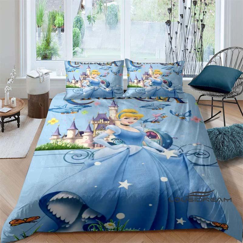 Cartoon-themed Cinderella fairy tale duvet cover and pillowcase bedding set, suitable for boys' and girls' bedrooms, and as a