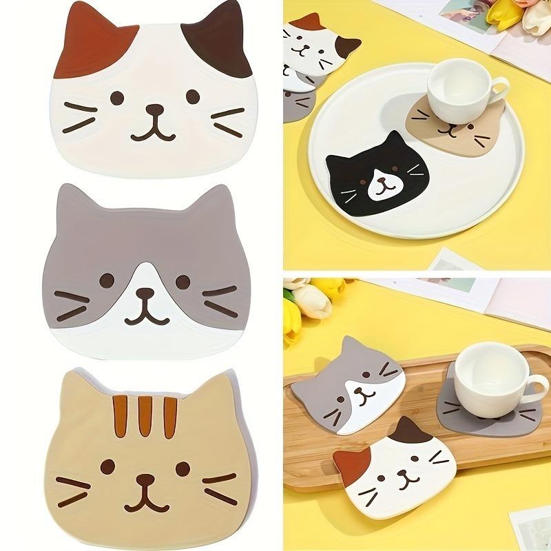 Collection of 5 Silicone Coasters Featuring Cartoon Cats - Heatproof Mats for Beverages, Kitchen Tools, And Home Decoration 5pcs