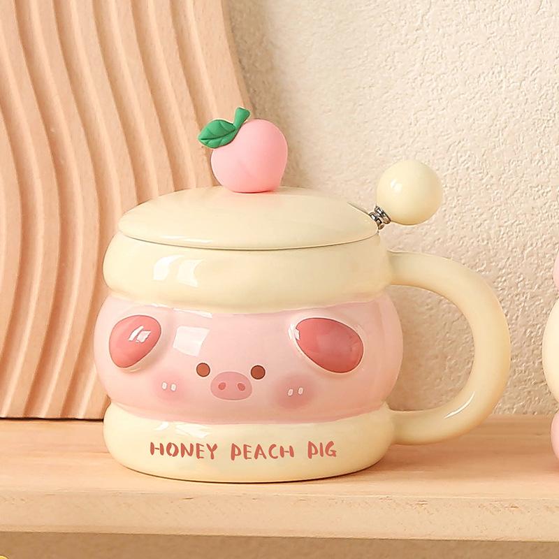 Mug with Lid Spoon Cartoon Water Cup for Household High Value Ceramic Cup Exquisite Wedding Souvenir Gift
