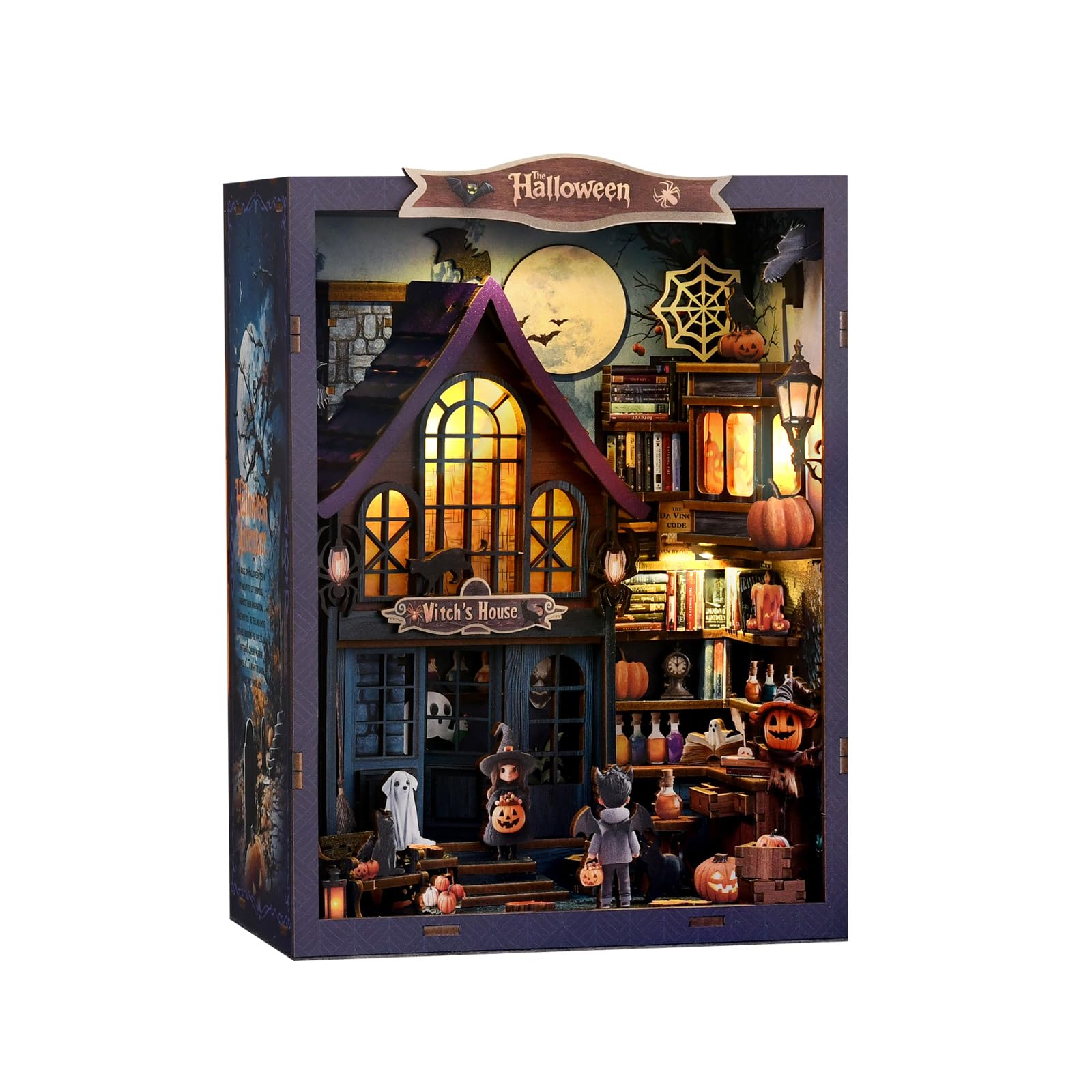 

CRESYMME Miniature House Dollhouse Book Nook Kit, Wooden DIY 3D Hobby Handmade (Halloween Night in an Old Castle)