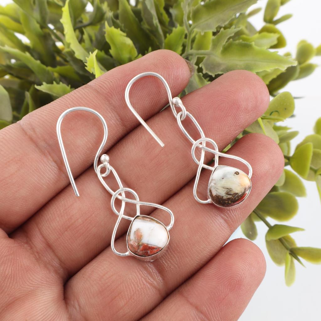 Orange Copper Turquoise 925 Sterling Silver Earrings, Handmade Gemstone Pendant Jewelry, Designer Earrings Pendant For Her