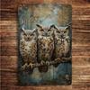 Tin Sign Wall Art Decor - Vintage Owl on Branch 20x30 cm for Bar Interior Gift