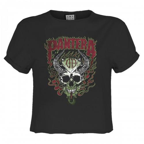 Amplified Womens/Ladies Fire Skull Pantera Crop Top