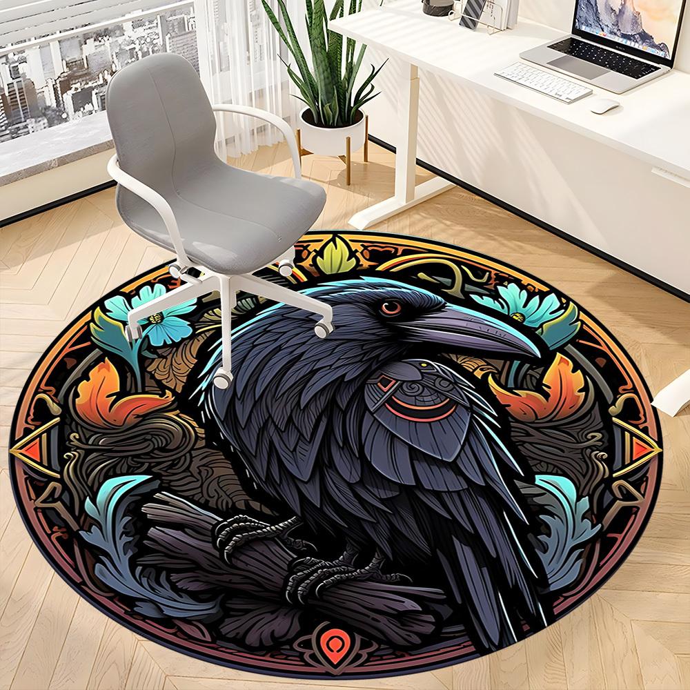 1pc Raven StainedGlass Office Round Area Rug, Under Office Chairs Bedroom Living Room Home Decor, Room Deco, Available in Various Sizes