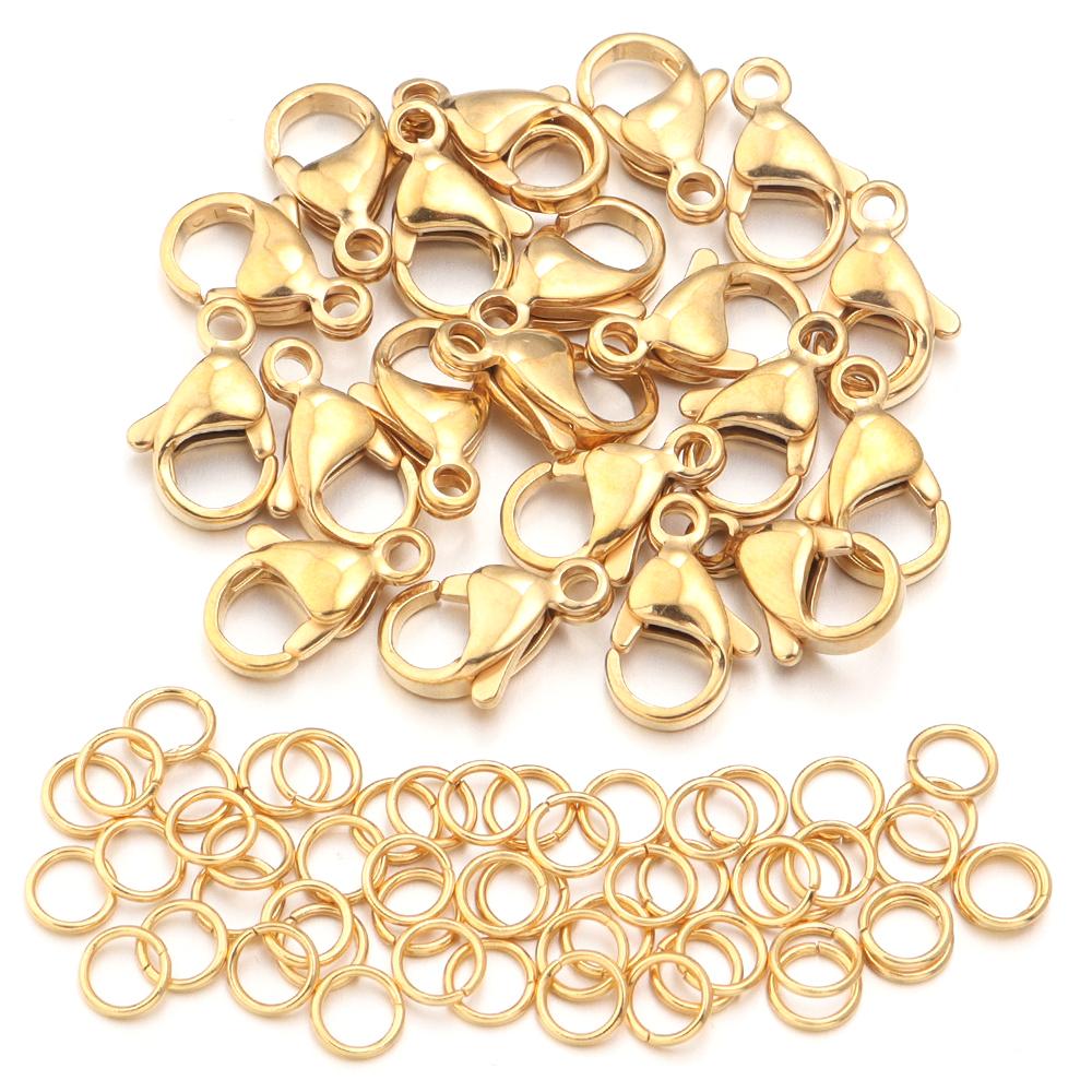 20 Sets/Lot Stainless Steel Lobster Clasps Hooks with Jump Rings Set for DIY Chain Necklace Bracelet Jewelry Making Supplies