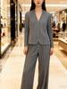 Stylish Pleated Two-Piece Set: Chic Cardigan Jacket & Straight-Leg Pants for Spring 2026