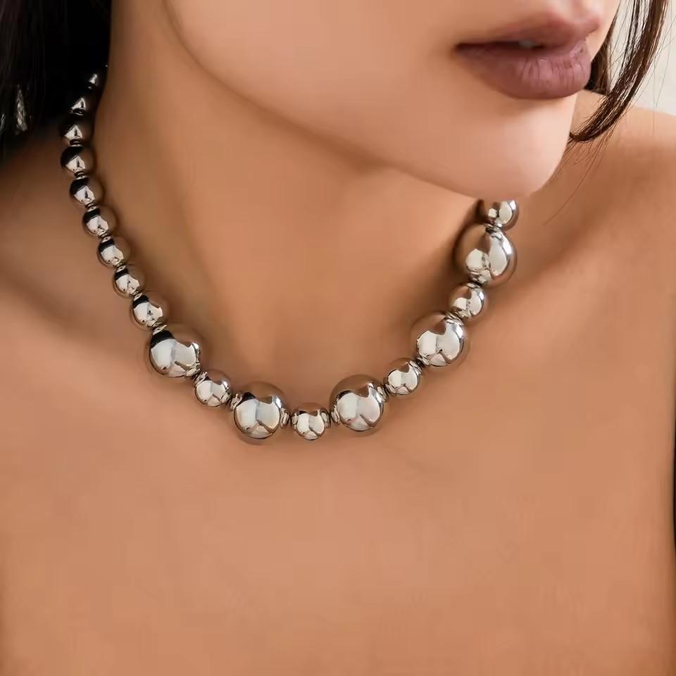 

New Exaggerated Big Round Beaded Double-Layer Necklace for Women Vintage Handmade Statement Necklaces Party Jewelry Gift Collar