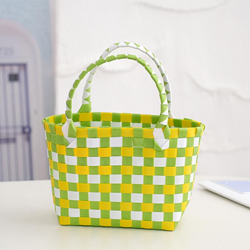 Пластиковая плетеная простая корзина для овощей, ручная сумка для покупок и хранения