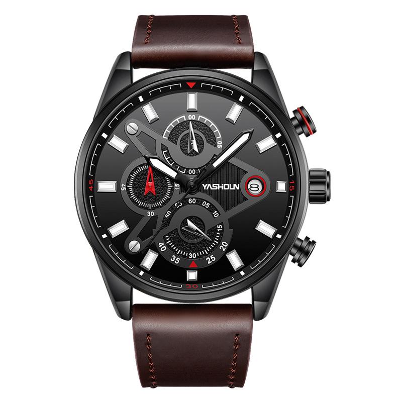 YASHIDUN Men's Multifunctional Luminous Waterproof Leather Watch