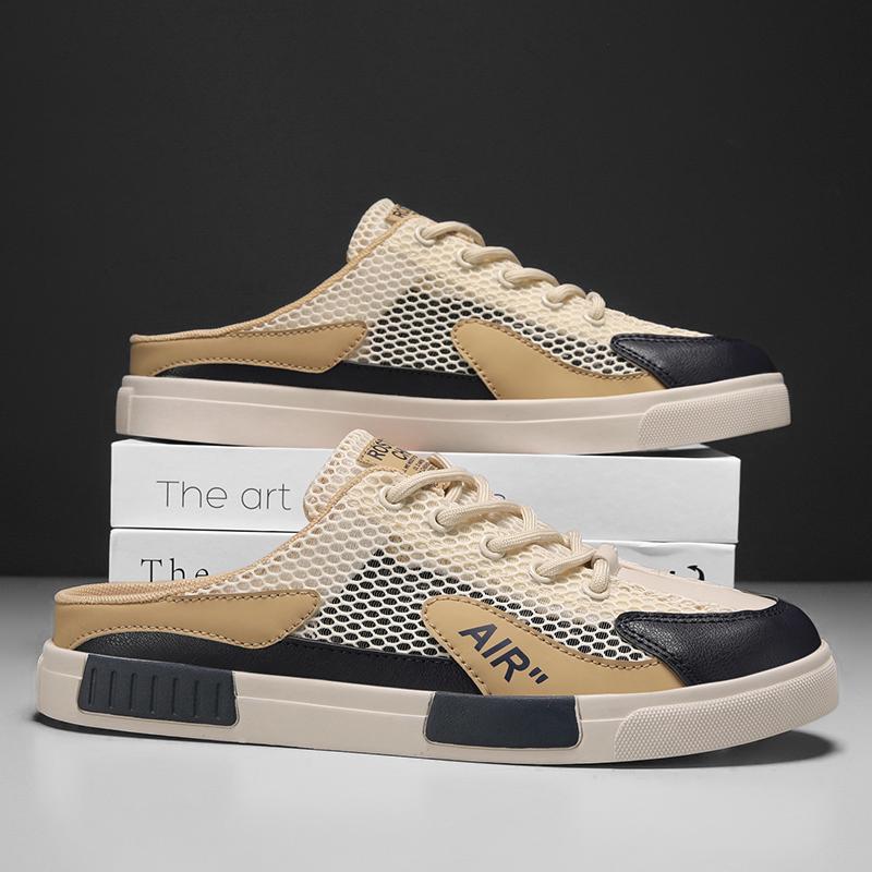 Mesh Semi-Drag Casual Shoes Men Half Mesh Surface Half Pallet Shoes Men's Summer Shoes Lazy Men's Slippers Student Casual Headba