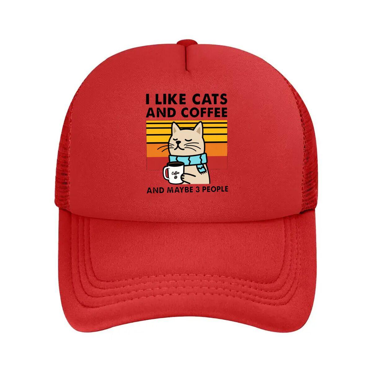 Retro Cute Cat Coffee  Mesh Baseball Cap Hip Hop Adjustable