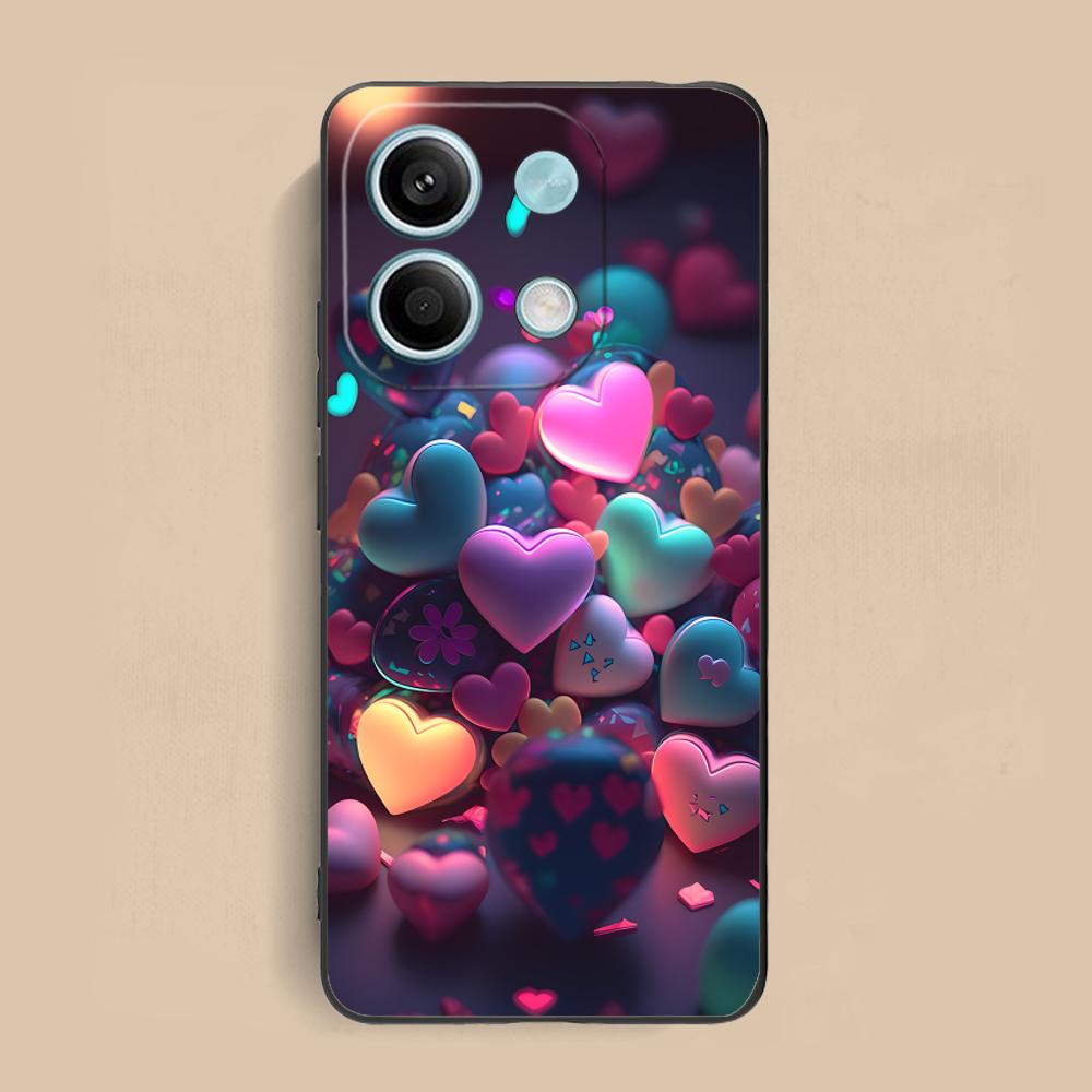 Y2K Glowing Hearts Mobile Phone Case for Xiaomi Redmi 15 14 13 12 A5 3 2 1 C Plus 4G 5G Colorful Printing Cover Cover Luxury