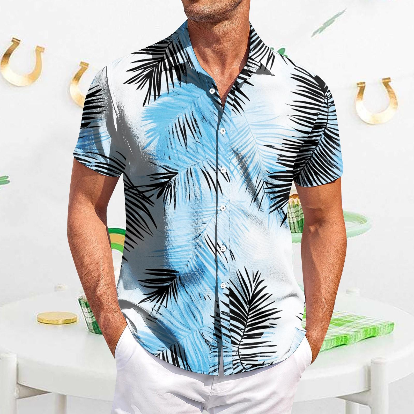 

Мужская повседневная рубашка с короткими рукавами, облегающая, стильная, с гавайским принтом M светло-синий