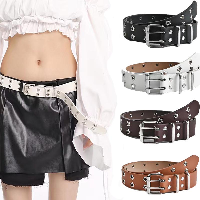 

Korean Punk Women s Double Pentagram Leather Chain Belt - Versatile Decorative Waist Belt for Jeans Length 110, Width 3.3 кофейный