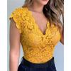 Women Tops Summer Sexy Lace Hollow Out Top Casual Solid Color Ladies T-shirt