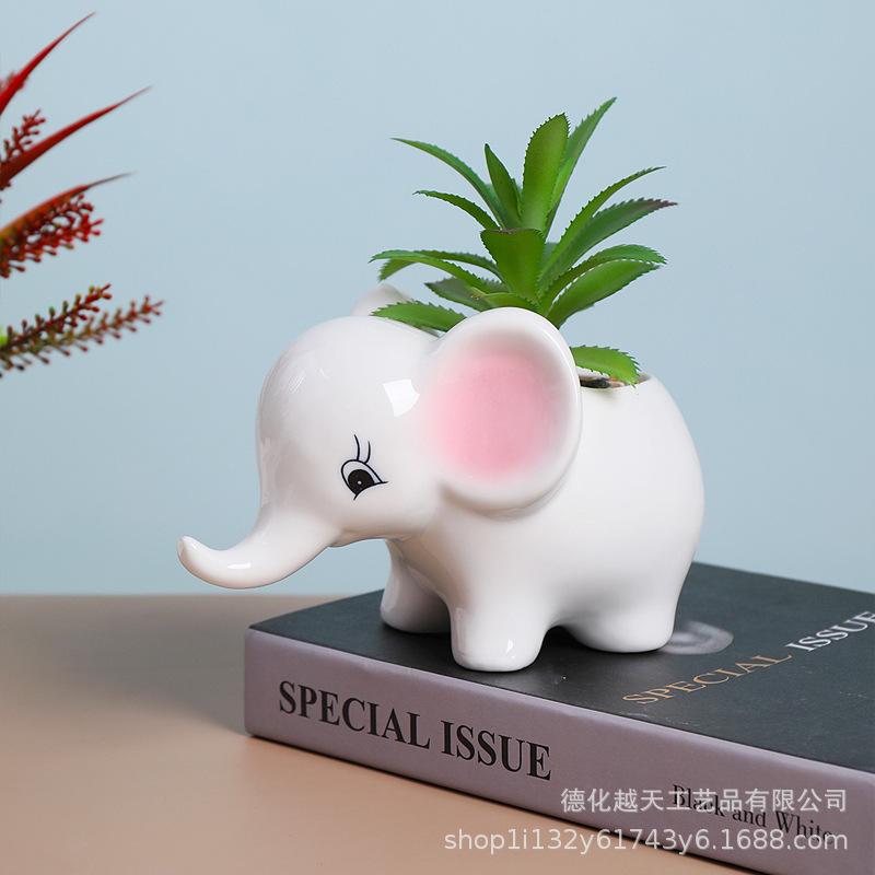 Elephant Ceramic Succulent Pot - Cute Desktop Animal Ornament