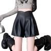 Women's High-Waist Leather A-Line Shorts, Autumn/Winter 2024 Collection: Slimming Bootcut Style for Outerwear