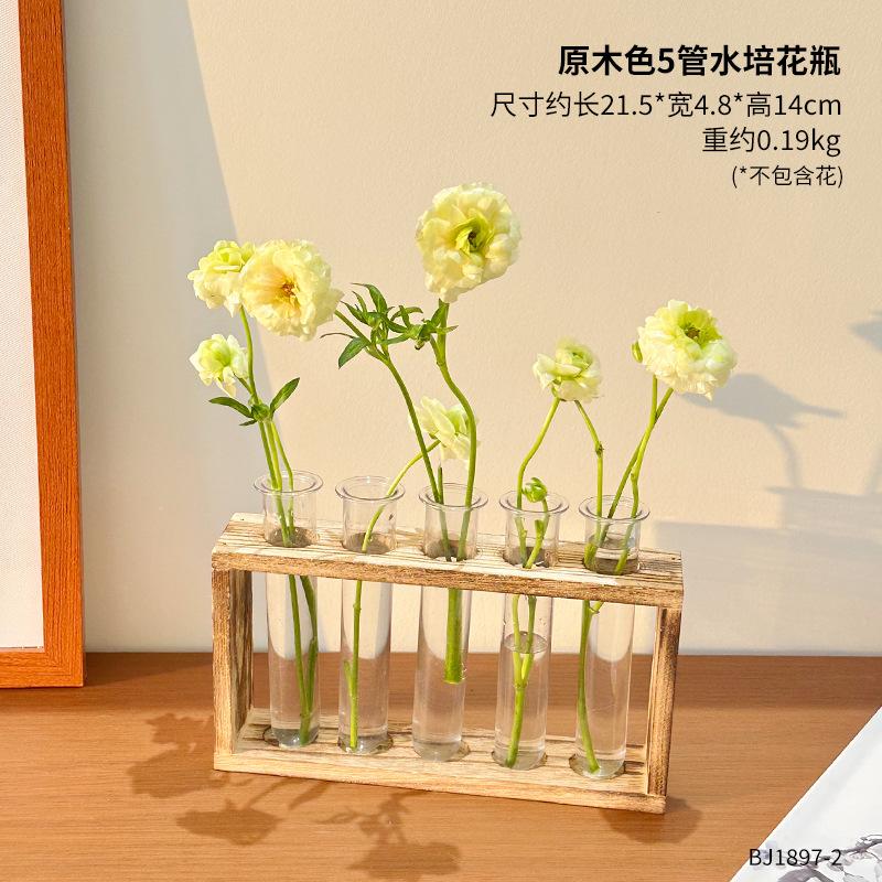 Pflanzen Reagenzglas Hydroponik Vase Wassergezüchtetes Blumenarrangement Pflanzenbehälter Einfacher Holzrahmen Dekorationen Kreative Glasvasen