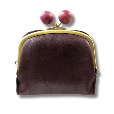 Genuine Leather Clasp Purse Bifold Made In Wooden Bead Clasp Cbr0003 Wallet, Japan, Women's, Purse, Compact, Bifold, (dark Brown)
