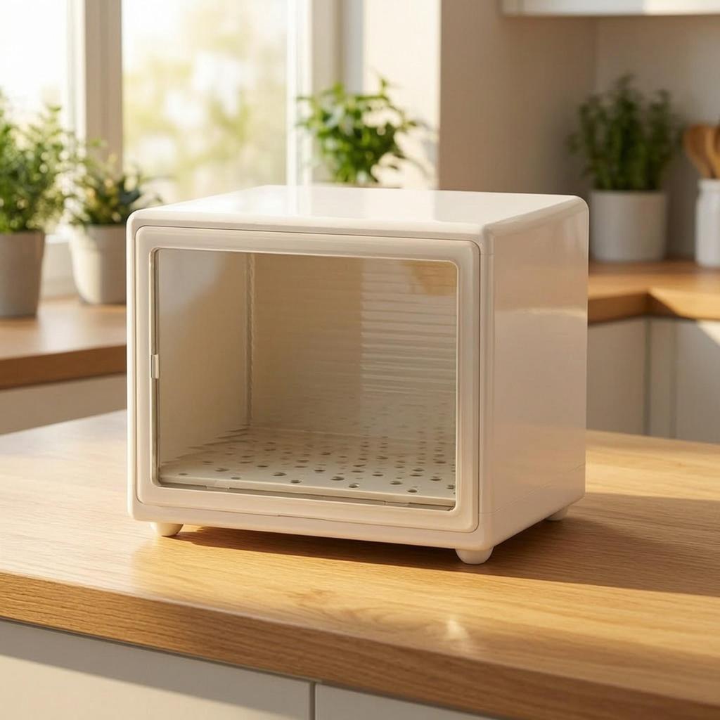 Enclosed Countertop Organizer with Transparent Front Door DustResistant Ventilated Cup Storage