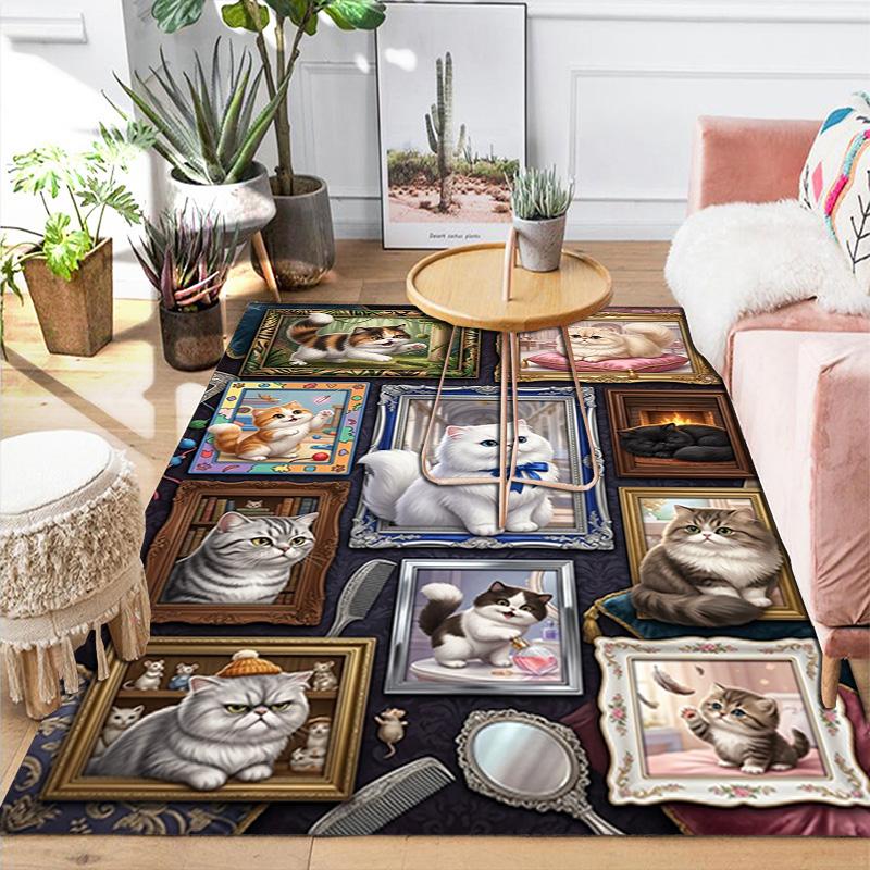 Cat Portraits Pattern Rug Floor Mat for Living Room or Bedroom Soft and Comfortable Carpet a Gift for Birthday and Holiday.