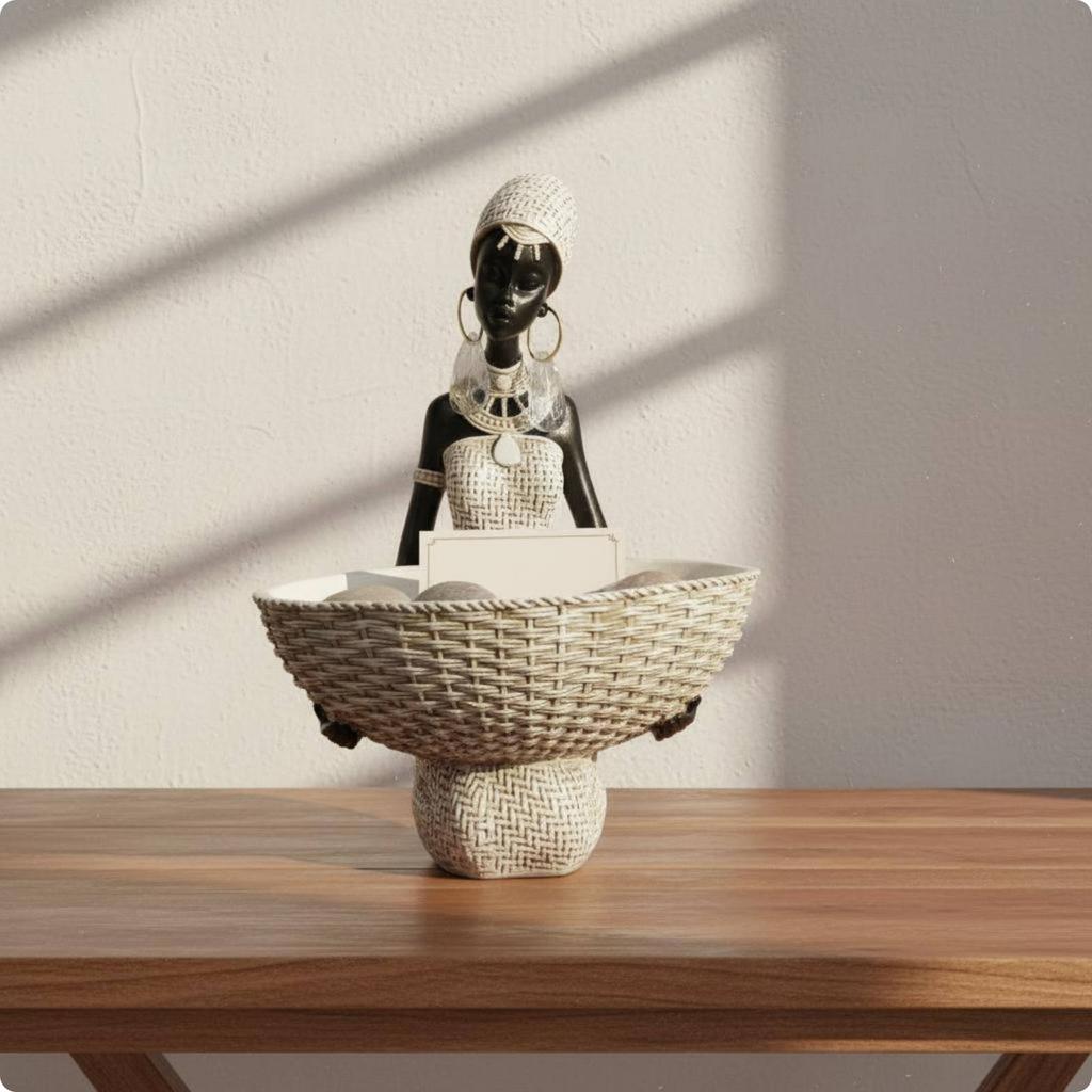 Woman Tray Statue Creative Design African Decor Sculpture Decorative Bowl Statue Home Display African Woman Figurine