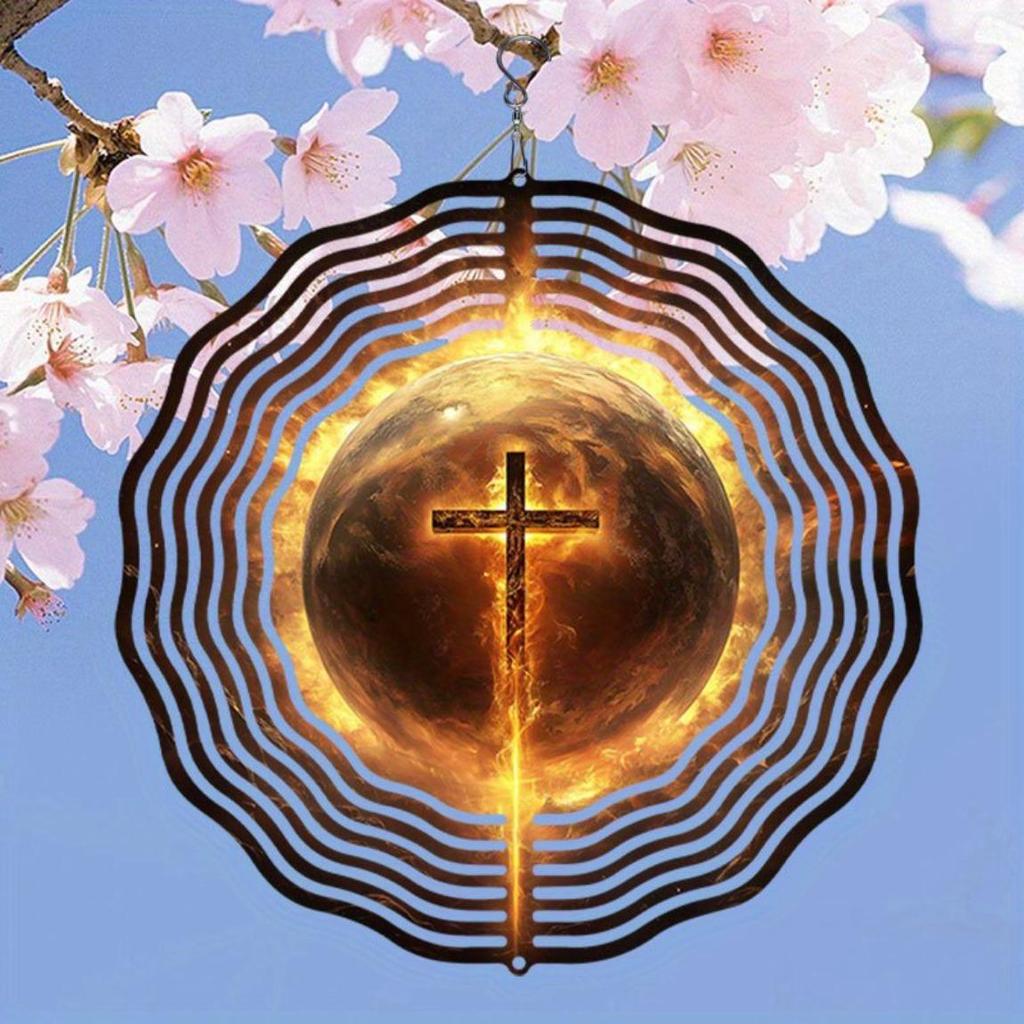 Flame Cross Metal Wind Spinner Outdoor Garden Decor Rotating Bird Deterrent for Yard Patio Balcony No Electricity Needed