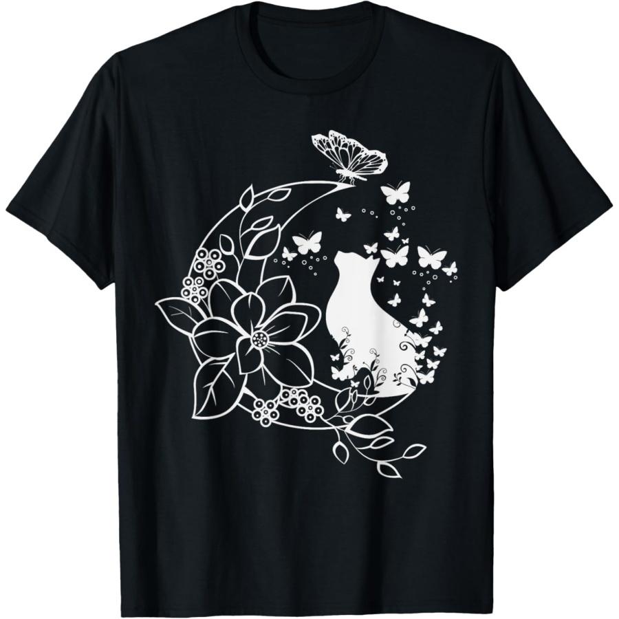 

Cat with floral crescent and butterflies XXXXXL чорний