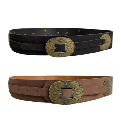 Bohemian Styles Wide Belt With Metal Pin Buckles For Women Men Faux Leather Adjustable Waistband for Party Dress