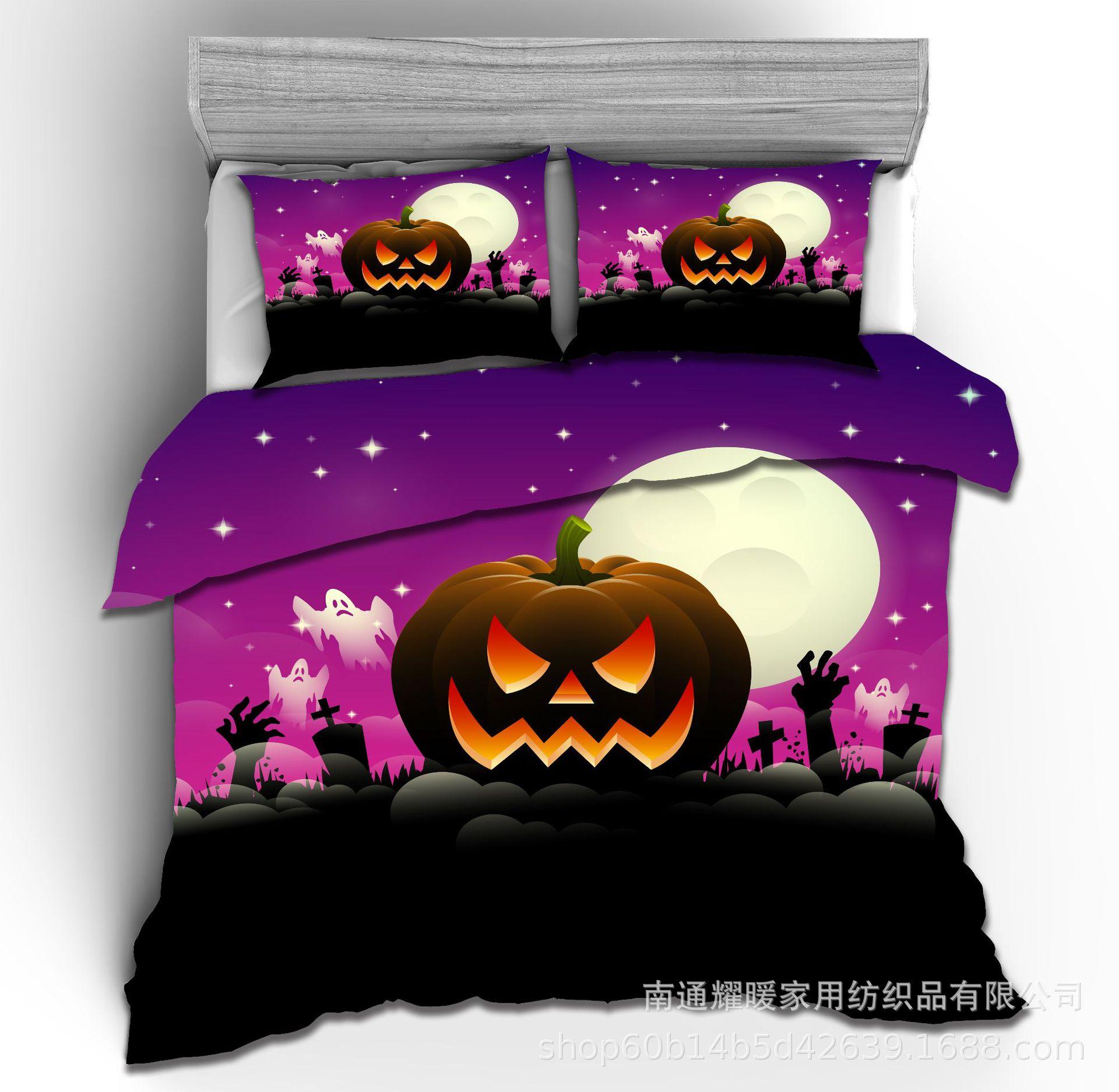

3D Digital Printing Halloween Bedding Pattern Four-Piece Set Three-Piece Set Sticker 135x200 two-piece set