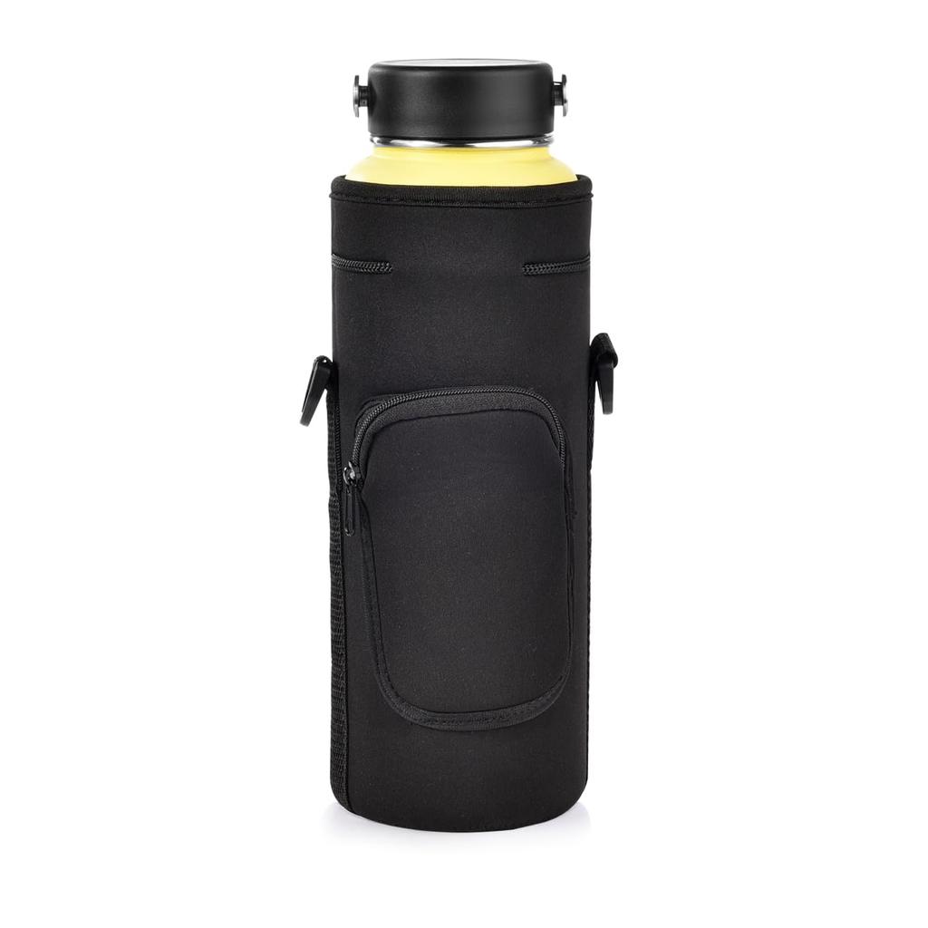 Kuymquat Water Bottle Case Keeps Bottles Cold Adjustable Shoulder Fits Bottles Up To 9cm In Black & Cover, Insulated, & Hot, 1000ml-1200ml, Neoprene,