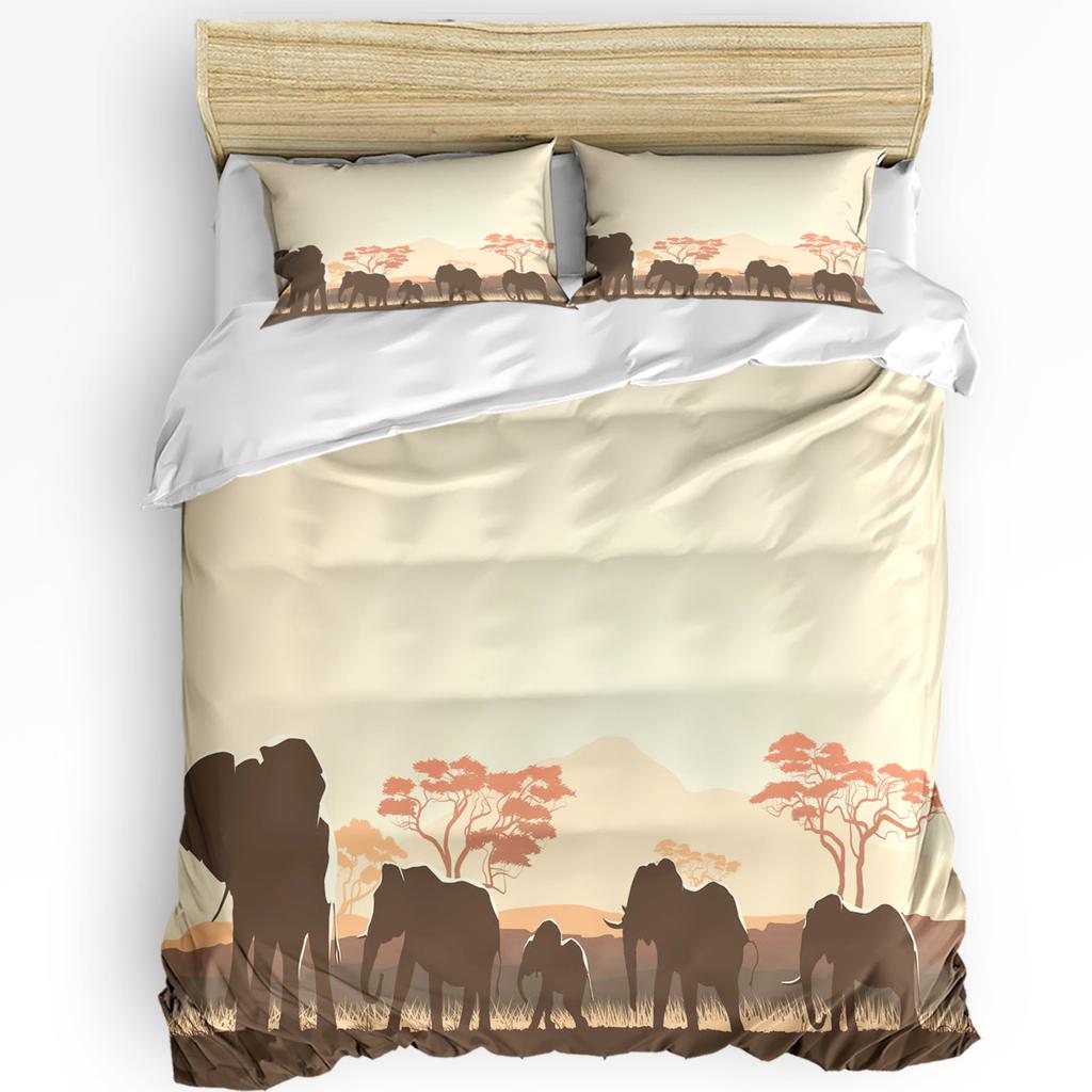 Afrika Tier Elefant Wiese Bettwäsche Set 3tlg. Bettbezug Kissenbezug Kinder Erwachsene Steppdeckenbezug Doppelbett Set Heimtextil