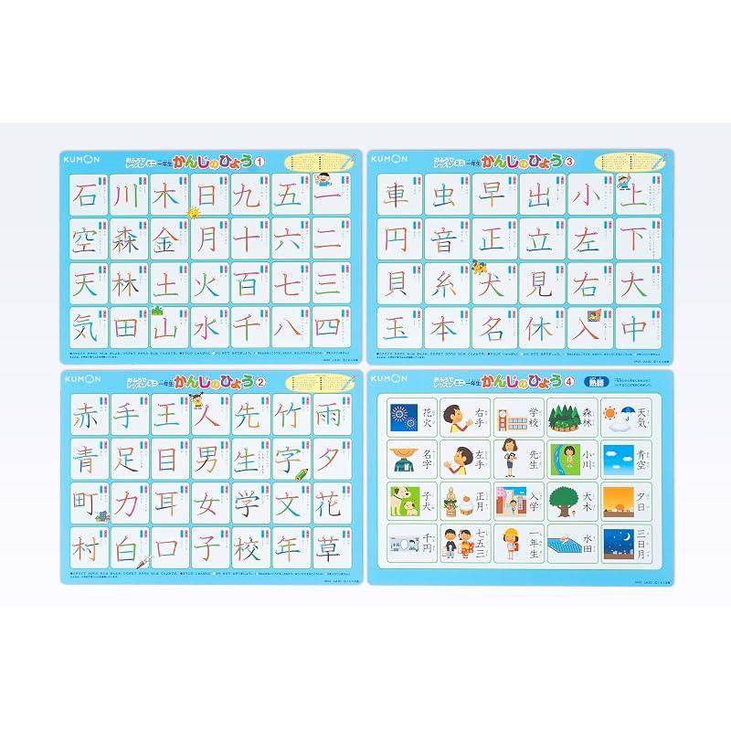 [Kumon Publishing Official Set] Kumon Publishing Bath Time Lessons Mini: First Grade Kanji Chart (4 A4 sheets) Educational Toy for Ages 2 and Up KUMON
