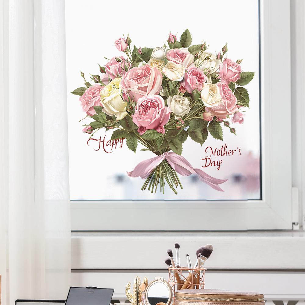 Fun-f149 Simulering Morsdag Blomsterbukett Sovrum Vardagsrum Fönster Bakgrund Landskapsarkitektur Väggdekal