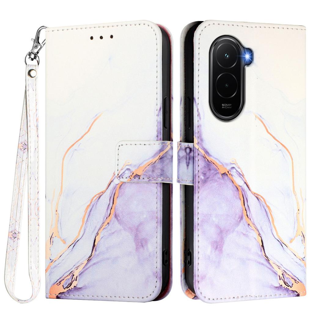 For Xiaomi Poco M7 Plus 5G/M7 4G (169mm) Case with Strap Marble Pattern Leather Phone Cover Card Holder