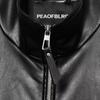 Women S Black Faux Leather Zip Up Stand Collar Long Sleeve Casual Coat